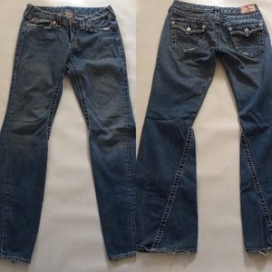 True Religion Joey Big 7 Flap Pocket Blue Faded Distressing